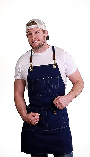 Caldo Canvas Kitchen Apron for Cooking - Mens and Womens Canvas Apron for Professional Chef, Server, or Barista- Adjustable with Pockets (Navy) - Image 4