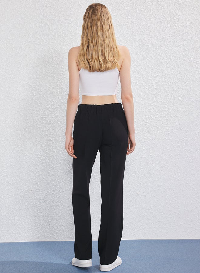 trendyol Black Elastic Back Waist Straight Cut Woven Trousers - Image 4