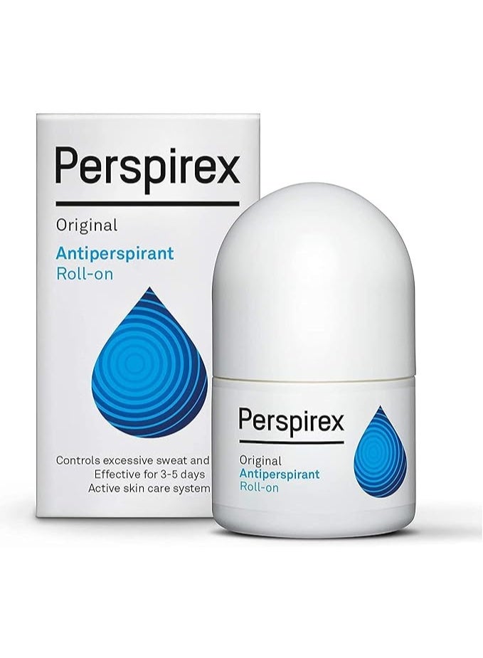 Perspirex Original Antiperspirant Roll-On 20ml, Long-Lasting Sweat & Odor Protection, Fragrance-Free Underarm Deodorant with Extra Dry Feel