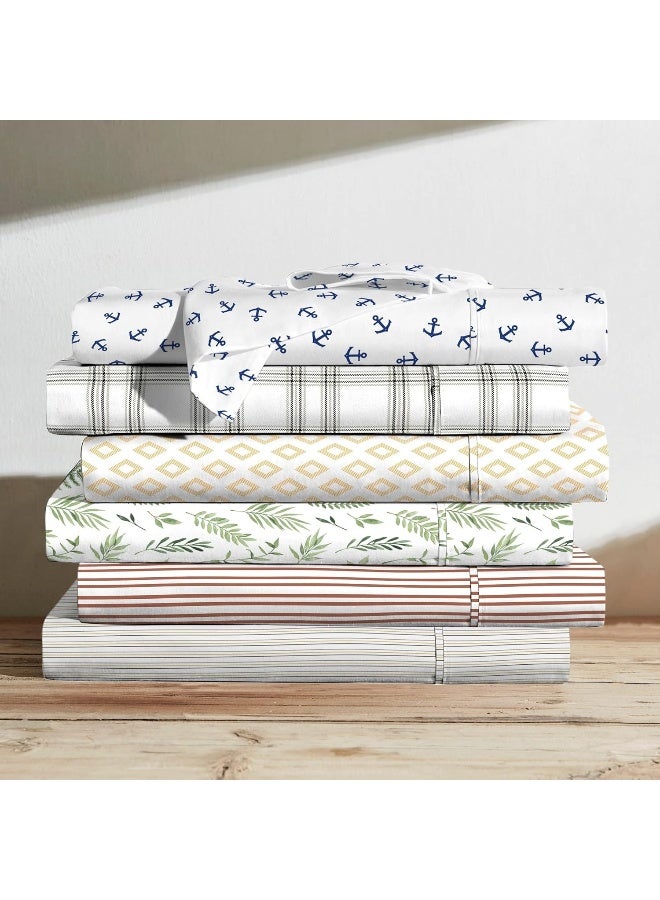 Brielle Home Printed 100% Cotton Percale Sheet Set, Anchors Navy, King - Image 4