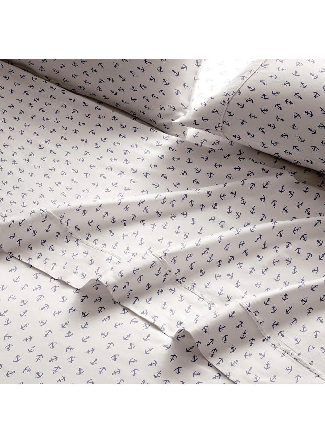 Brielle Home Printed 100% Cotton Percale Sheet Set, Anchors Navy, King - Image 3