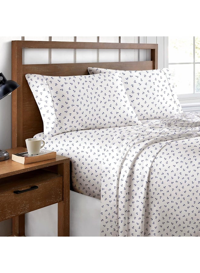 Brielle Home Printed 100% Cotton Percale Sheet Set, Anchors Navy, King - Image 2