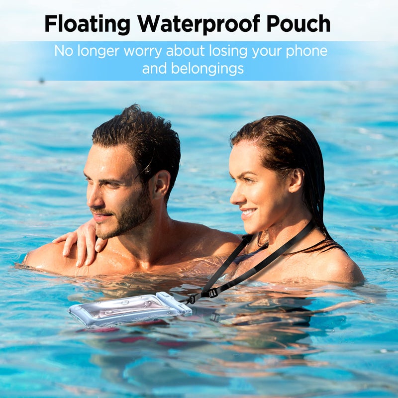 CACOE [Floatable] Floating Universal Waterproof Phone case 2 Pack-Up to 7.0",Phone Pouch with Adjustable Neck Lanyard,IPX8 Cellphone Dry Bags for Vacation Water Activitiesï¼ˆBlack+Light Blueï¼‰ - Image 2