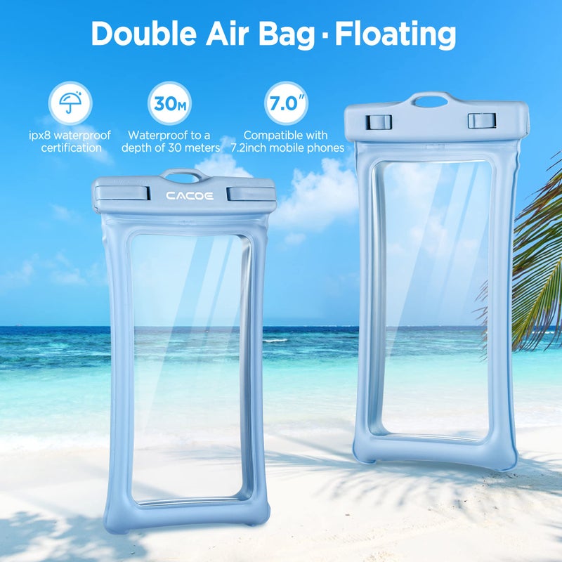 CACOE [Floatable] Floating Universal Waterproof Phone case 2 Pack-Up to 7.0",Phone Pouch with Adjustable Neck Lanyard,IPX8 Cellphone Dry Bags for Vacation Water Activitiesï¼ˆBlack+Light Blueï¼‰ - Image 3