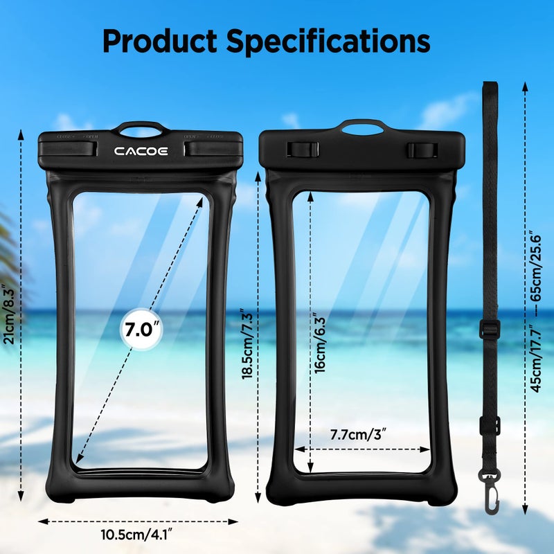 CACOE [Floatable] Floating Universal Waterproof Phone case 2 Pack-Up to 7.0",Phone Pouch with Adjustable Neck Lanyard,IPX8 Cellphone Dry Bags for Vacation Water Activitiesï¼ˆBlack+Light Blueï¼‰ - Image 5
