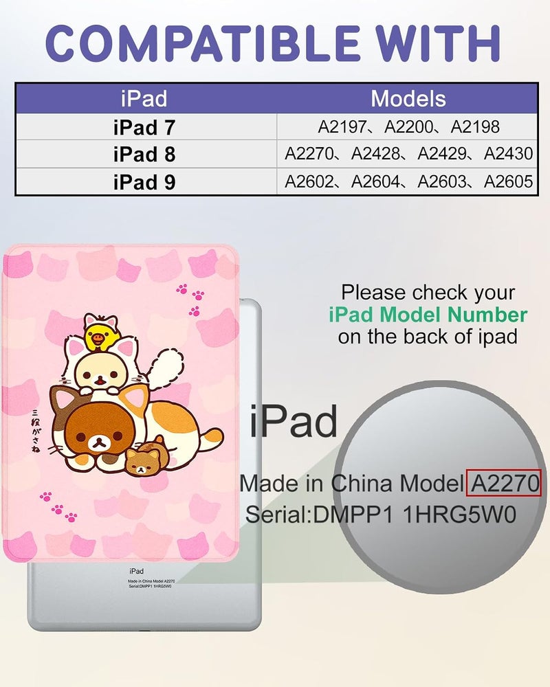 Besoar for iPad 9th/8th/7th Generation 10.2 inch Case Cute Cartoon Kawaii for Girls Kids Boys Girly Women Design Covers,360 Degree Rotating Folio Stand Pencil Holder for Apple i Pad 9/8/7 Gen,Cat - Image 2