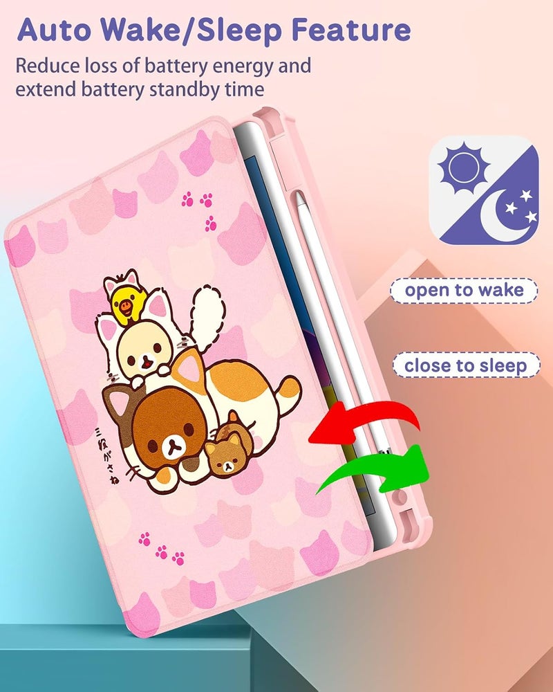 Besoar for iPad 9th/8th/7th Generation 10.2 inch Case Cute Cartoon Kawaii for Girls Kids Boys Girly Women Design Covers,360 Degree Rotating Folio Stand Pencil Holder for Apple i Pad 9/8/7 Gen,Cat - Image 5
