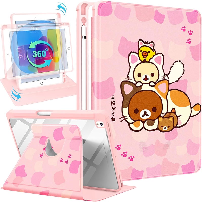 Besoar for iPad 9th/8th/7th Generation 10.2 inch Case Cute Cartoon Kawaii for Girls Kids Boys Girly Women Design Covers,360 Degree Rotating Folio Stand Pencil Holder for Apple i Pad 9/8/7 Gen,Cat - Image 1
