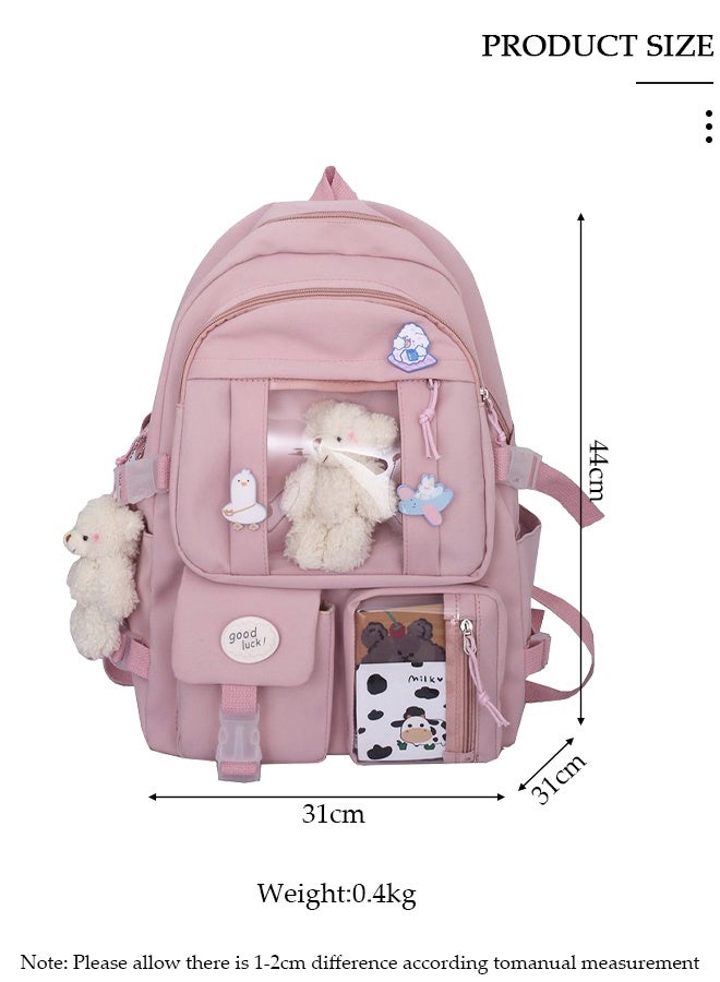 DUNISO Girl's School Backpack with Pencil Case and  Doll Pendant Waterproof Book Bag with Compartments for Teen Kid Students Elementary School Kids' School Bag With Large Capacity - Image 2
