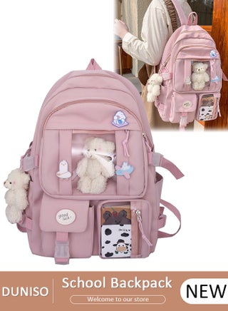 Girl's School Backpack with Pencil Case and  Doll Pendant Waterproof Book Bag with Compartments for Teen Kid Students Elementary School Kids' School Bag With Large Capacity