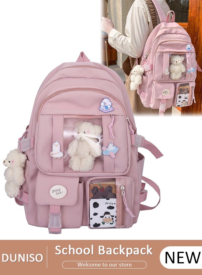 DUNISO Girl's School Backpack with Pencil Case and  Doll Pendant Waterproof Book Bag with Compartments for Teen Kid Students Elementary School Kids' School Bag With Large Capacity - Image 1