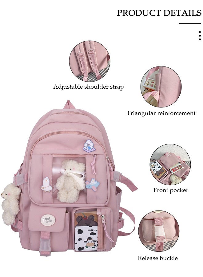 DUNISO Girl's School Backpack with Pencil Case and  Doll Pendant Waterproof Book Bag with Compartments for Teen Kid Students Elementary School Kids' School Bag With Large Capacity - Image 3