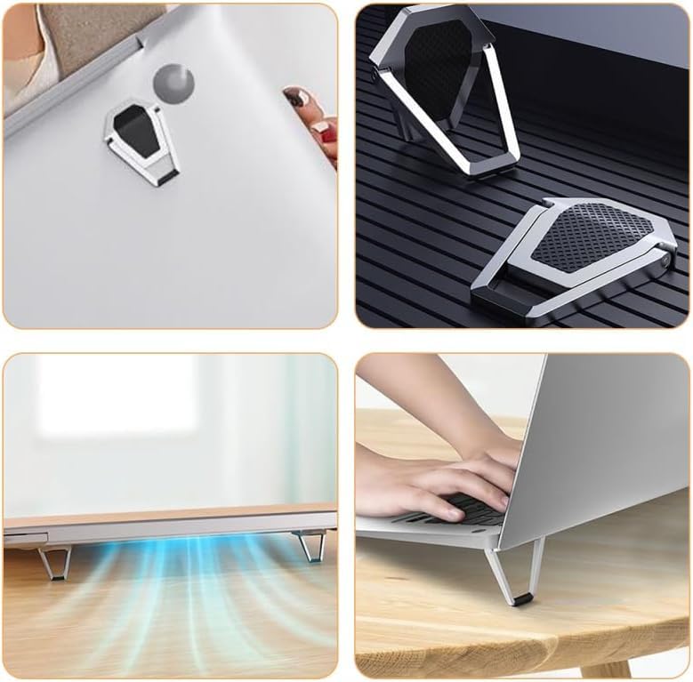 GadgetBite Laptop Mini Stand Premium Metal | Portable Invisible Laptop Riser for Desk, Bed & Table | Ergonomic Cooling Support for 12–20 Inch Laptops Silver (1 Pair) - Image 3