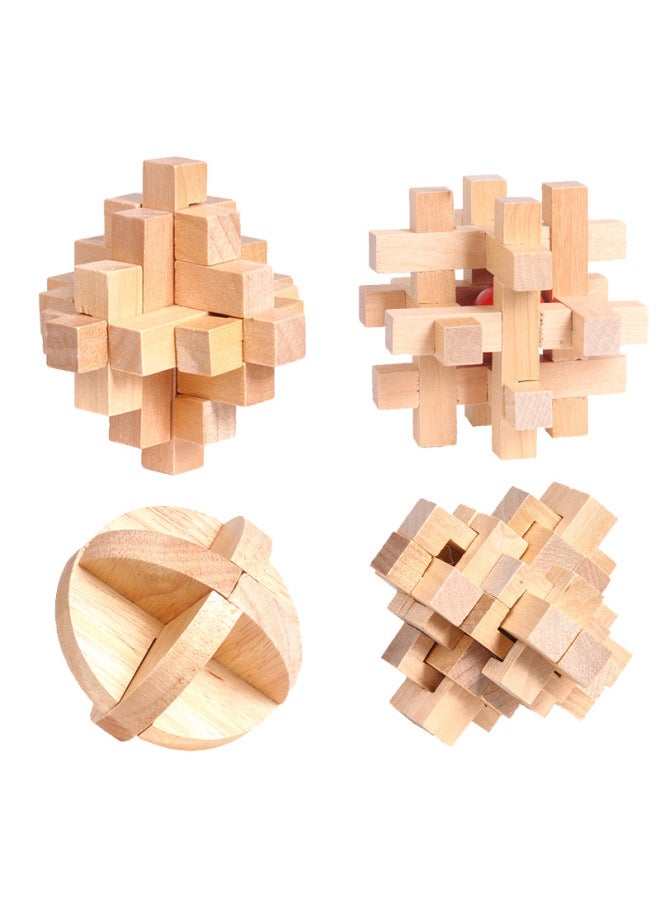 Young Dele Adult Children's Educational Wooden Unlocking Intelligence Toys Assembled Kongming Lock Luban Lock Set Six-Piece Set-Color:A -4 Sets  - Image 1