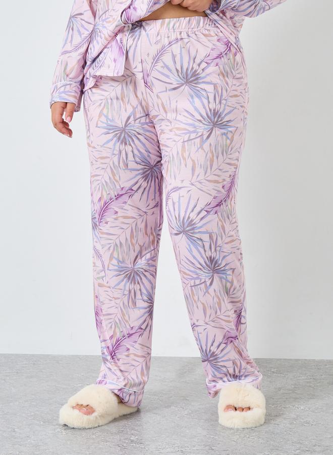 Styli Plus Size Tropical Print Shirt and Pyjama Set - Image 5