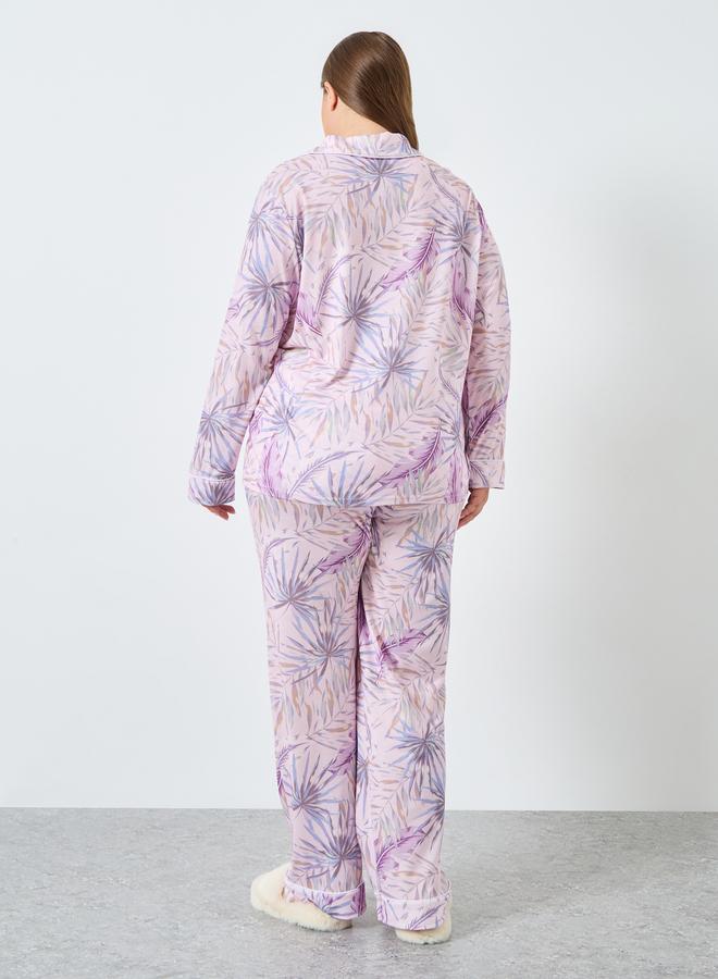 Styli Plus Size Tropical Print Shirt and Pyjama Set - Image 4