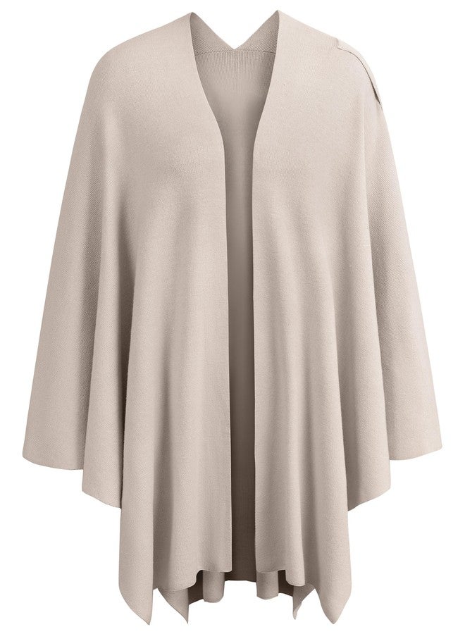 PULI Womens Large Cross Front Poncho Sweater Wrap Topper Knitted Elegant Shawls Cape for Fall Winter, 1-warm Oatmeal, One size - Image 4