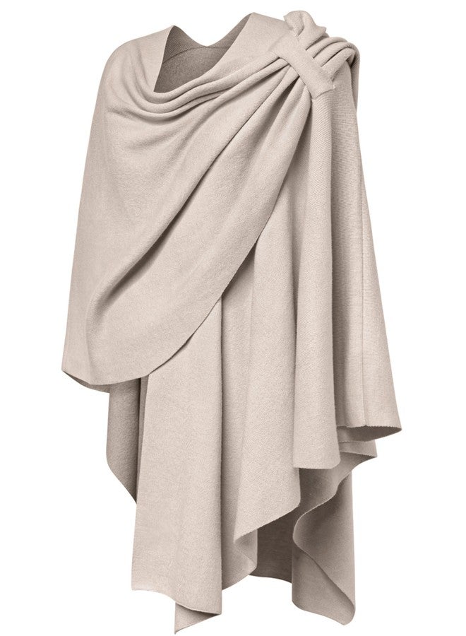 PULI Womens Large Cross Front Poncho Sweater Wrap Topper Knitted Elegant Shawls Cape for Fall Winter, 1-warm Oatmeal, One size - Image 5