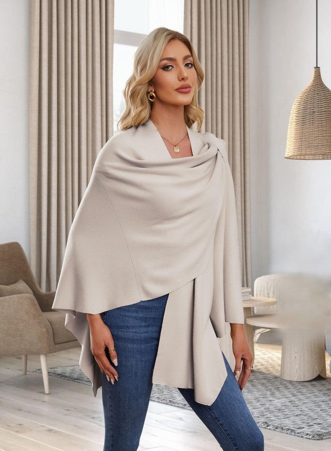 PULI Womens Large Cross Front Poncho Sweater Wrap Topper Knitted Elegant Shawls Cape for Fall Winter, 1-warm Oatmeal, One size - Image 2