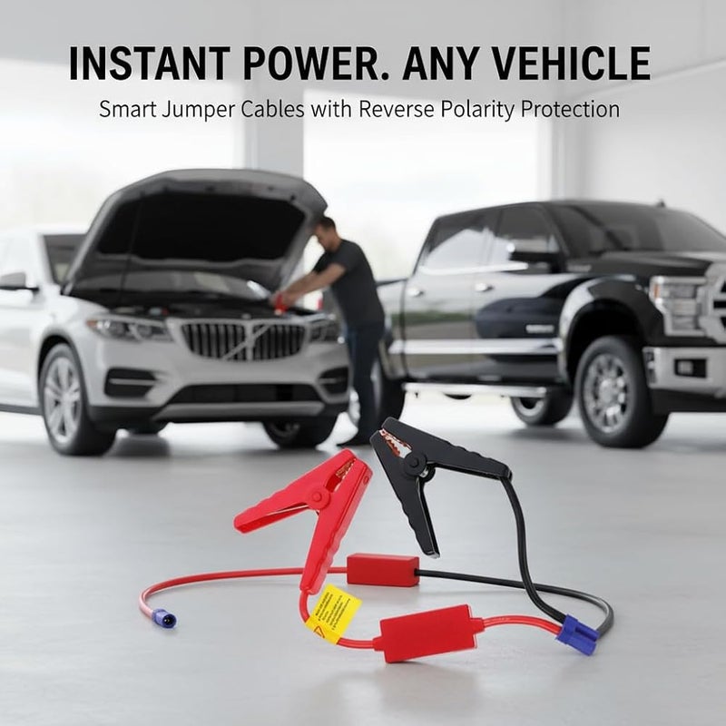 KASTWAVE Car Battery Clamps, 2pcs Jumper Cables with Reverse Polarity Protection for Emergency Jump Starter, Portable Quick Start Cable Compatible with Cars, Trucks, All-Weather Multi-Vehicle Use - Image 2