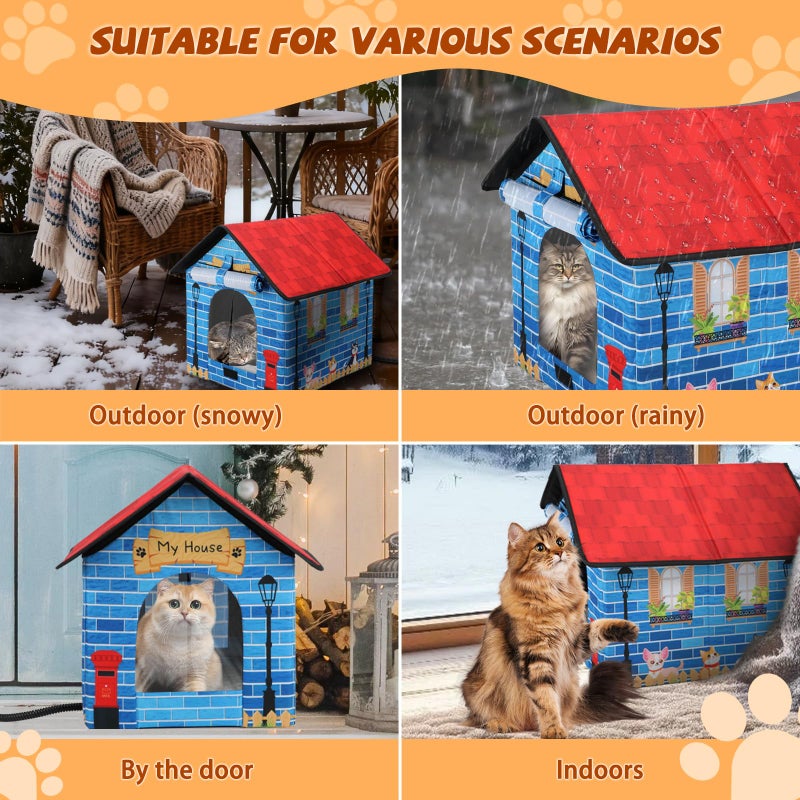 Midollarle Heated Outdoor Cat House Double Door Heater Cats Shelter,Weatherproof Foldable Heat Kitty House with Insulated Kitten Heating Pad Bed for Feral Barn Cat Kitten Puppy Outside Pets in Winter - Image 4