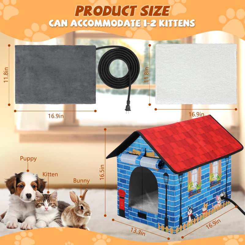 Midollarle Heated Outdoor Cat House Double Door Heater Cats Shelter,Weatherproof Foldable Heat Kitty House with Insulated Kitten Heating Pad Bed for Feral Barn Cat Kitten Puppy Outside Pets in Winter - Image 3