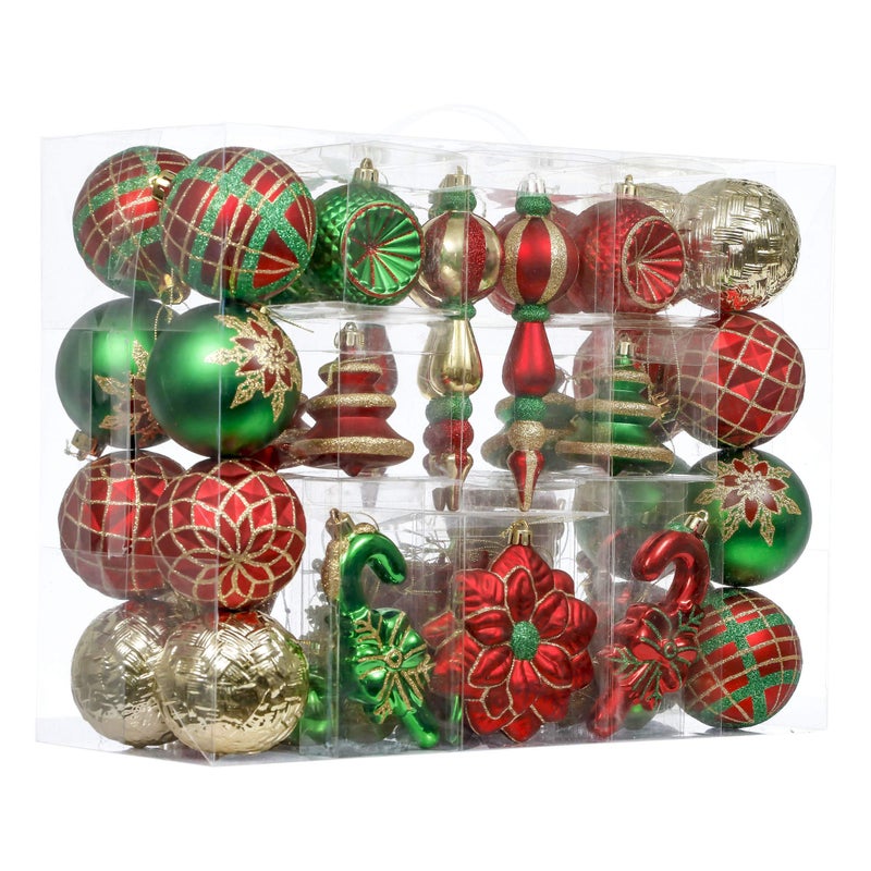 Valery Madelyn Christmas Ornaments Set 108ct Red Green and Gold Shatterproof Christmas Tree Decorations Ball Ornaments Bulk Traditional Country Hanging Ornaments for Xmas Trees Holiday Decor