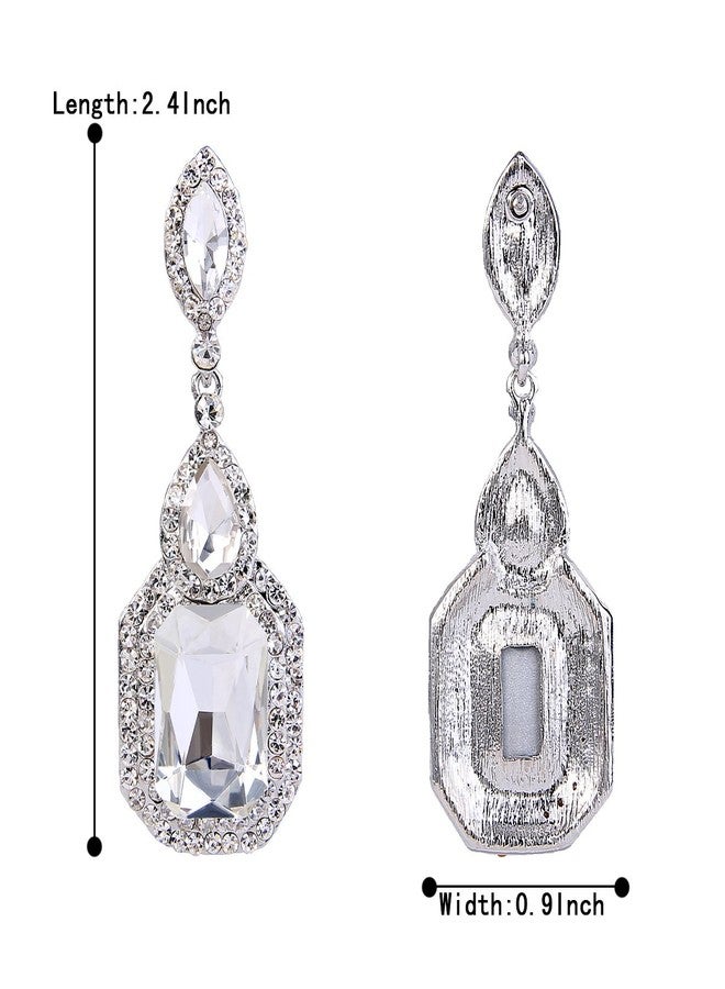 BriLove Wedding Bridal Dangle Earrings for Women Emerald Cut Crystal Infinity Figure 8 Chandelier Jewelry Clear Silver-Tone - Image 5
