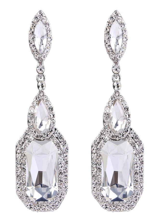 BriLove Wedding Bridal Dangle Earrings for Women Emerald Cut Crystal Infinity Figure 8 Chandelier Jewelry Clear Silver-Tone - Image 1