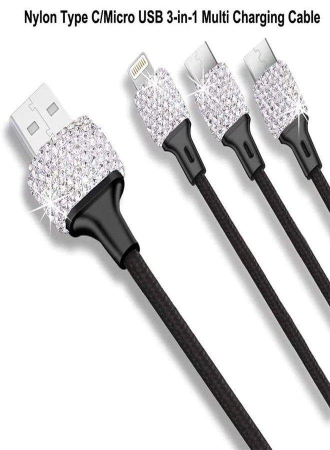 MACHSWON Bling Phone Car Holder with Air Vent Clip Shiny Engine Button Deco 3 In1 Charging Cable Rhinestone Car Accessories for Women - Image 3