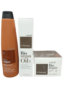 LAKME Lakme Set K Therapy Bio Argan Hydrating Shampoo 300 ml and Bio Argan Hydrating Mask 250 ml and Bio Argan Oil 125 ml for all Hair Types  - Image 1