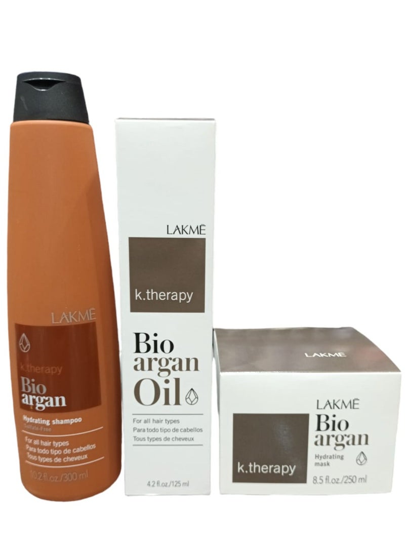 LAKME - Lakme Set K Therapy Bio Argan Hydrating Shampoo 300 ml and Bio Argan Hydrating Mask 250 ml and Bio Argan Oil 125 ml for all Hair Types - Image 1