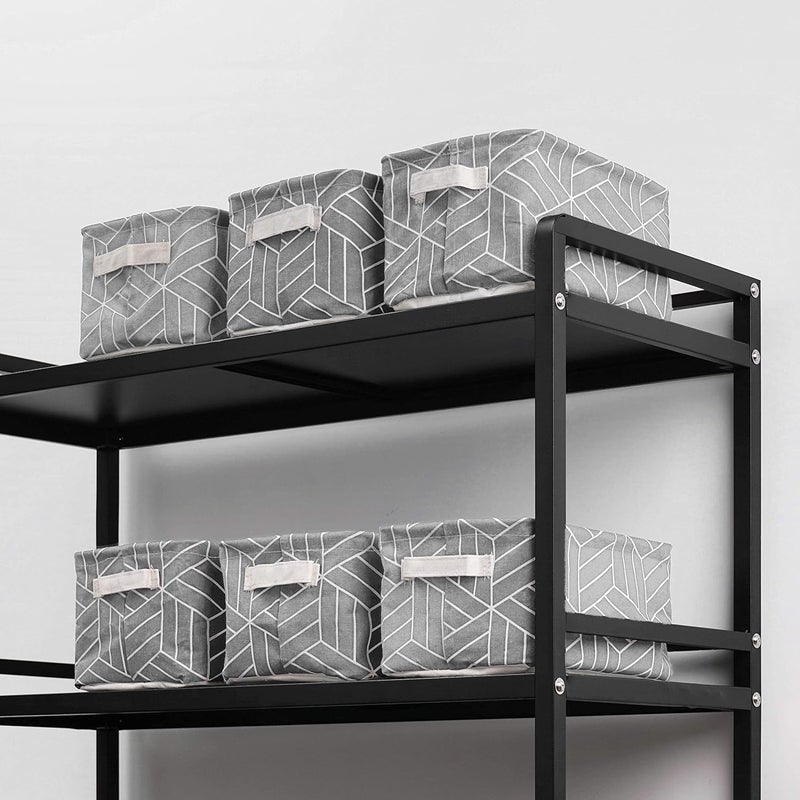 Crowned 6 Pcs Storage Basket Foldable Cube Fabric Bins Square Mini Box Receive Organizer Rectangle Canvas with Handles for Home Office Books Small 11x8x6.3 inch Grey - Image 5