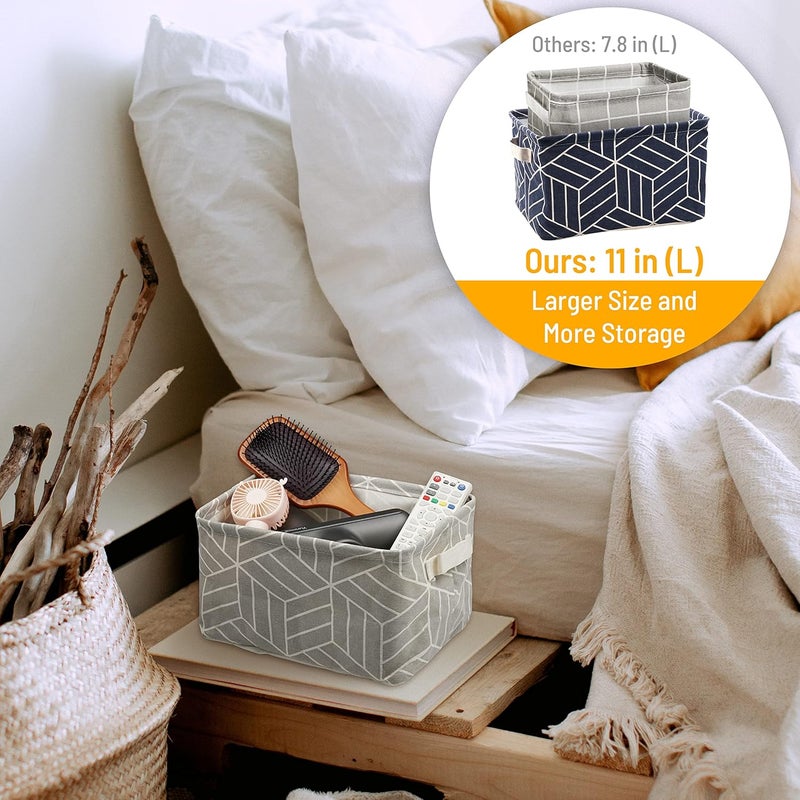 Crowned 6 Pcs Storage Basket Foldable Cube Fabric Bins Square Mini Box Receive Organizer Rectangle Canvas with Handles for Home Office Books Small 11x8x6.3 inch Grey - Image 3