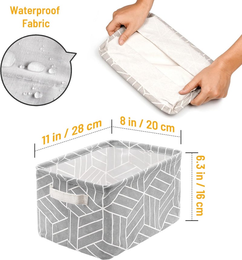 Crowned 6 Pcs Storage Basket Foldable Cube Fabric Bins Square Mini Box Receive Organizer Rectangle Canvas with Handles for Home Office Books Small 11x8x6.3 inch Grey - Image 2