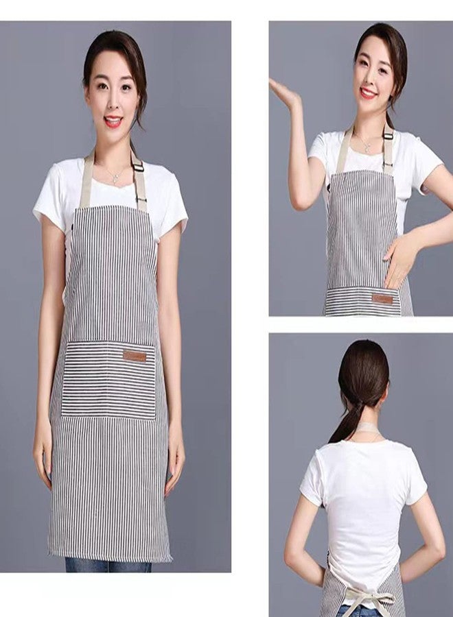 RUIBOLU Adjustable Bib Apron with 2 Pockets Cooking Kitchen Cotton Aprons for Women Men Chef Restaurant BBQ Painting Crafting, Long Ties Neck Strap (Khaki Stripes) - Image 5