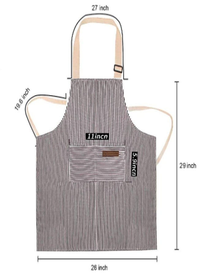 RUIBOLU Adjustable Bib Apron with 2 Pockets Cooking Kitchen Cotton Aprons for Women Men Chef Restaurant BBQ Painting Crafting, Long Ties Neck Strap (Khaki Stripes) - Image 3