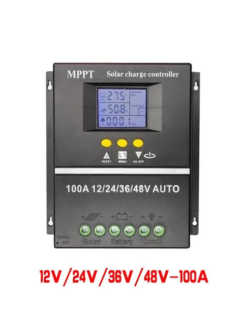 MPPT Solar Controller, 100A 12V/24V/36V/48V Adaptive Solar Panel Regulator with Dual USB Backlit LCD Display Clock Display Solar Controller for Gel Flooded LifePO4 Battery