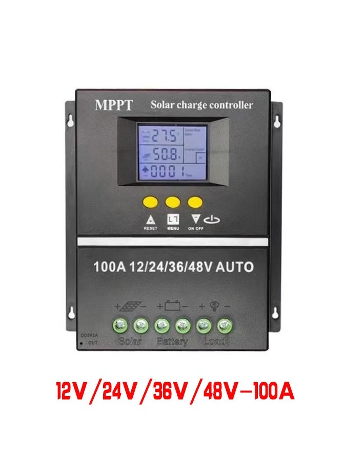 Generic - MPPT Solar Controller, 100A 12V/24V/36V/48V Adaptive Solar Panel Regulator with Dual USB Backlit LCD Display Clock Display Solar Controller for Gel Flooded LifePO4 Battery - Image 1