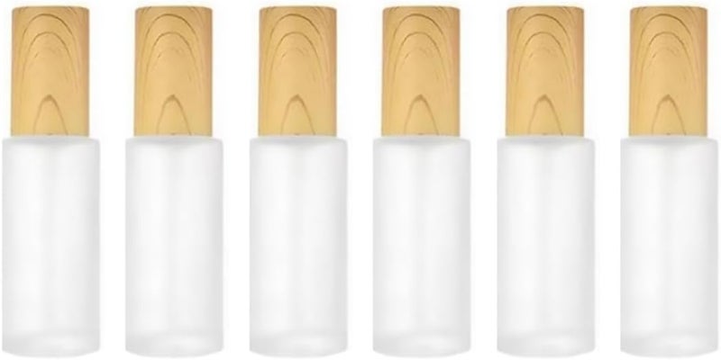Beavorty Glass Spray Bottles 30ml Wood Grain Cap 6pcs Refillable Perfume and Cosmetic Spray Bottles for Facial Mist and Travel Storage - Image 1
