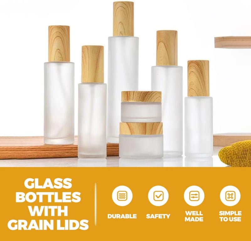 Beavorty Glass Spray Bottles 30ml Wood Grain Cap 6pcs Refillable Perfume and Cosmetic Spray Bottles for Facial Mist and Travel Storage - Image 3