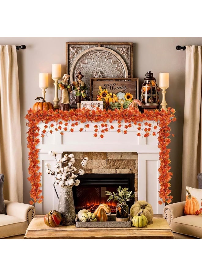 Coferset 12 Pack Fall Leaf Garland, Hanging Vines Garland Artificial Fall Maple Leaves Thanksgiving Decor for Home Wedding Fireplace Party - Image 3