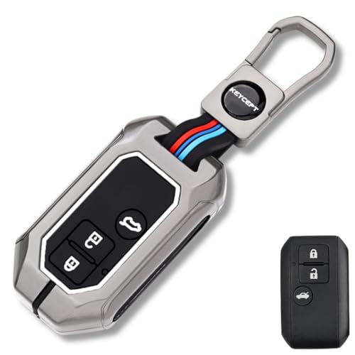 Keycept غطاء مفتاح معدني KEYCEPT لسوزوكي سويفت، دزير، إرتيجا، بريزا، فرونكس، جمني، إغنيس، روميون، هايريدر، E-فيتارا، فيكتوريس مع مفتاح ذكي 3 أزرار مع سلسلة مفاتيح (سلسلة مفاتيح قصيرة). - Image 1