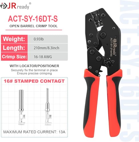 JRready ACTSY16DTS 3rdGen Deutsch DT Crimp Tool for 16 Stamped Formed Contacts OneCycle Ratcheting Crimper with Positioner 1618 AWG for Amphenol AT - Image 3