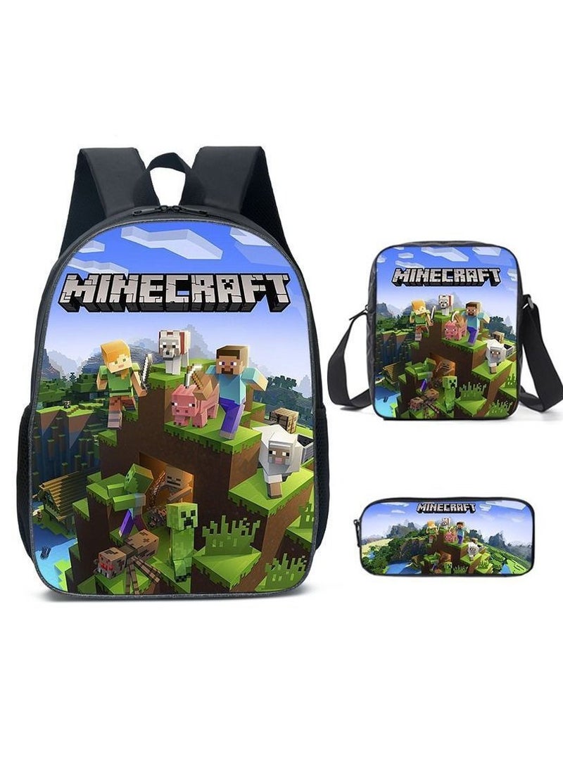 NIBEMINENT 3 pcs/Set Minecraft School Bag for Boys Girls Kids Backpack Child Crossbody Satchel Pencil Case Children  - Image 1