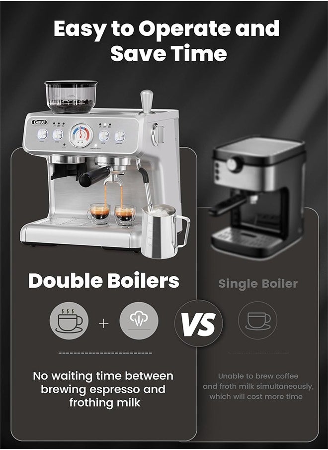 Gevi - Barista Pro Espresso Machine With Dual Heating System 20 Bar Espresso Coffee Bean To Cup Coffee Machine For Home Office And Small Cafe Silver 2.8L - Image 1