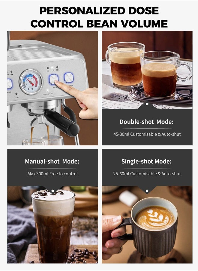 Gevi - Barista Pro Espresso Machine With Dual Heating System 20 Bar Espresso Coffee Bean To Cup Coffee Machine For Home Office And Small Cafe Silver 2.8L - Image 1