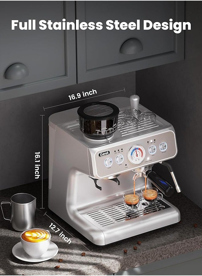 Gevi - Barista Pro Espresso Machine With Dual Heating System 20 Bar Espresso Coffee Bean To Cup Coffee Machine For Home Office And Small Cafe Silver 2.8L - Image 1