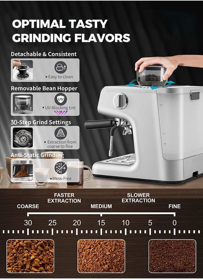 Gevi - Barista Pro Espresso Machine With Dual Heating System 20 Bar Espresso Coffee Bean To Cup Coffee Machine For Home Office And Small Cafe Silver 2.8L - Image 1