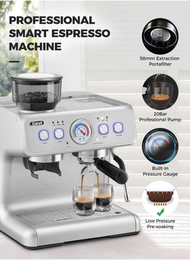 Gevi - Barista Pro Espresso Machine With Dual Heating System 20 Bar Espresso Coffee Bean To Cup Coffee Machine For Home Office And Small Cafe Silver 2.8L - Image 1